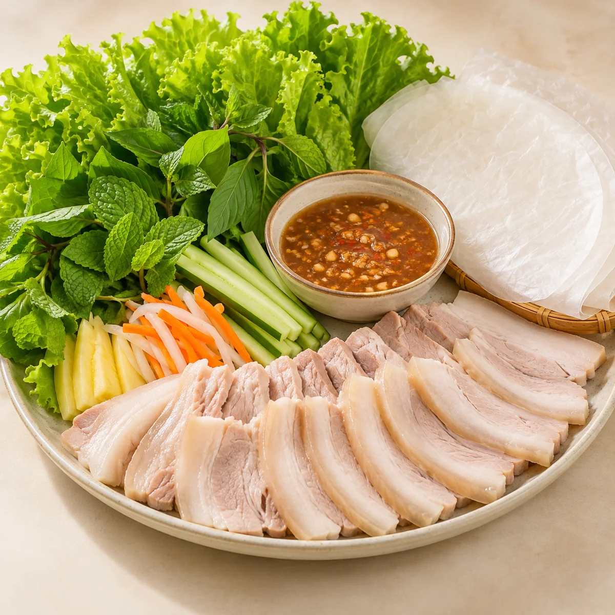 Heo luộc cuốn bánh tráng